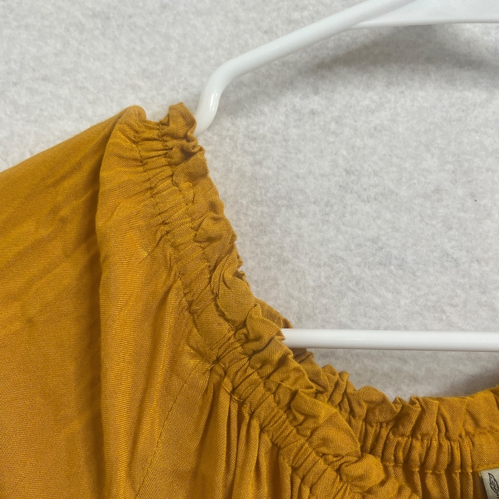 Mustard Embroidered Bell Sleeve Peasant Boho Tunic Top - Picture 4 of 7